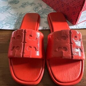 Tory Burch Double T Sport Slide in Poppy Red